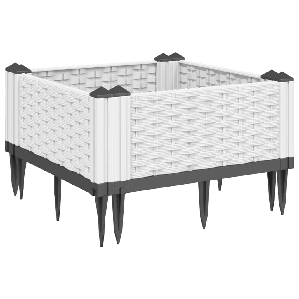VidaXL Pflanzkübel mit Erdspießen, 42,5 x 42,5 x 28,5 cm, Polypropylen, weiß