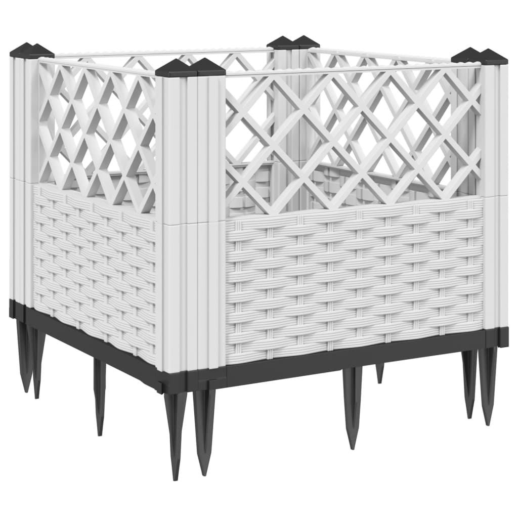 VidaXL Pflanzkübel mit Erdspießen, 43,5 x 43,5 x 43,5 cm, Polypropylen, Weiß