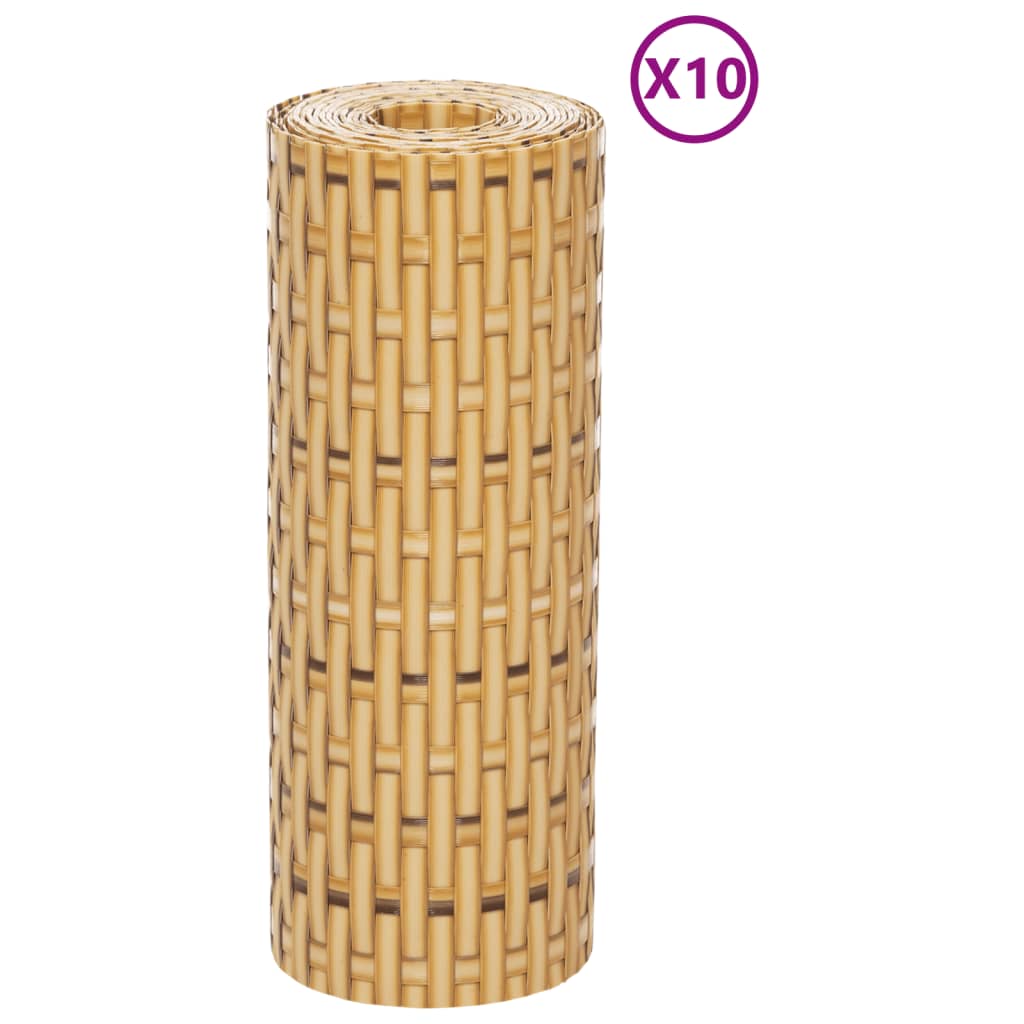 VidaXL Balkon-Sichtschutzwände, 10 Stück, 255 x 19 cm, Polyrattan, hellbraun