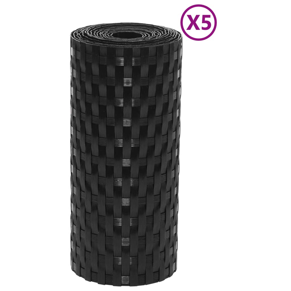 VidaXL Balkon-Sichtschutz, 5-teilig, 255 x 19 cm, Polyrattan, schwarz