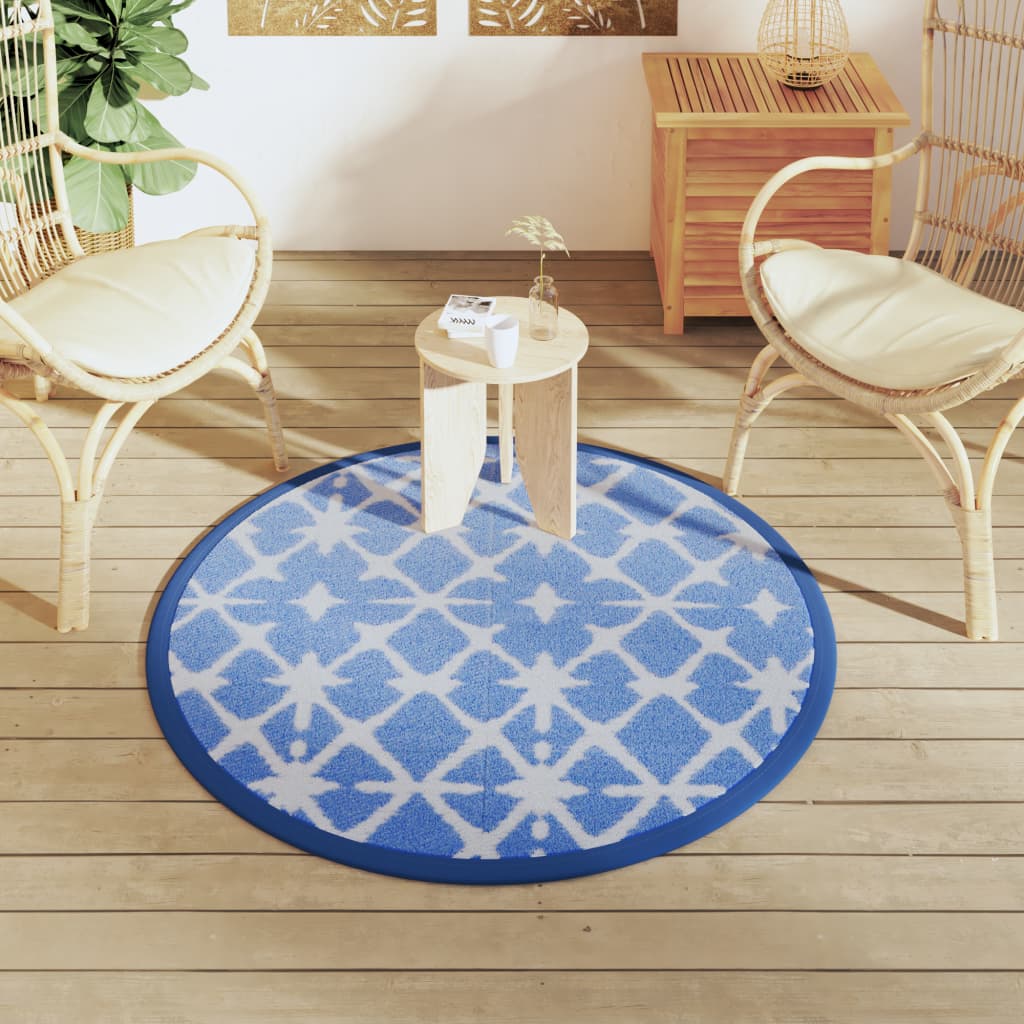 VidaXL Outdoor-Teppich Arakil ø120 cm Polypropylen blau und weiß