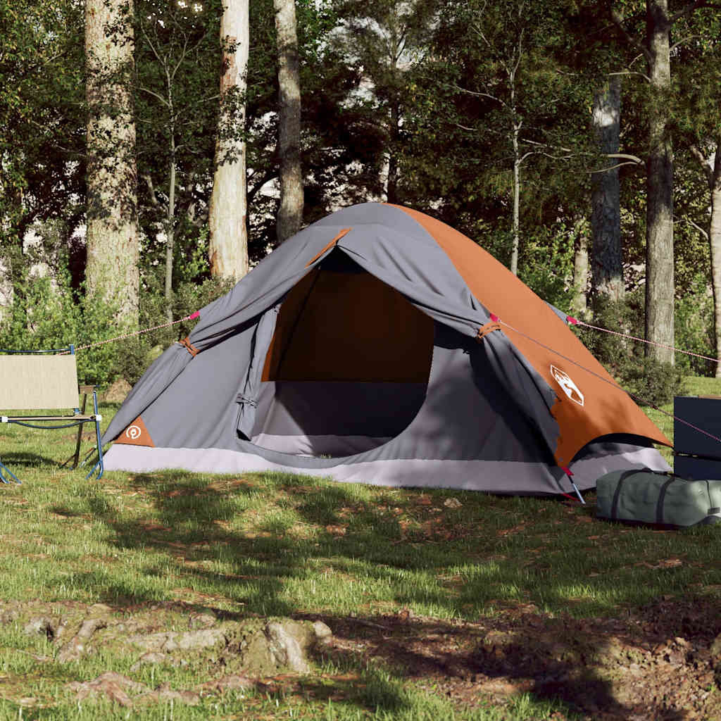 VidaXL Kuppelzelt für 4 Personen, wasserdicht, grau und orange
