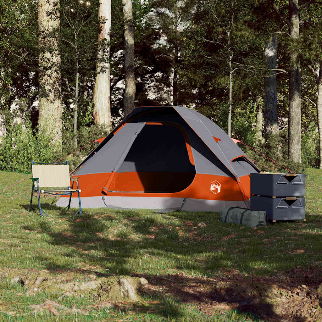 VidaXL Kuppelzelt für 2 Personen, wasserdicht, grau und orange