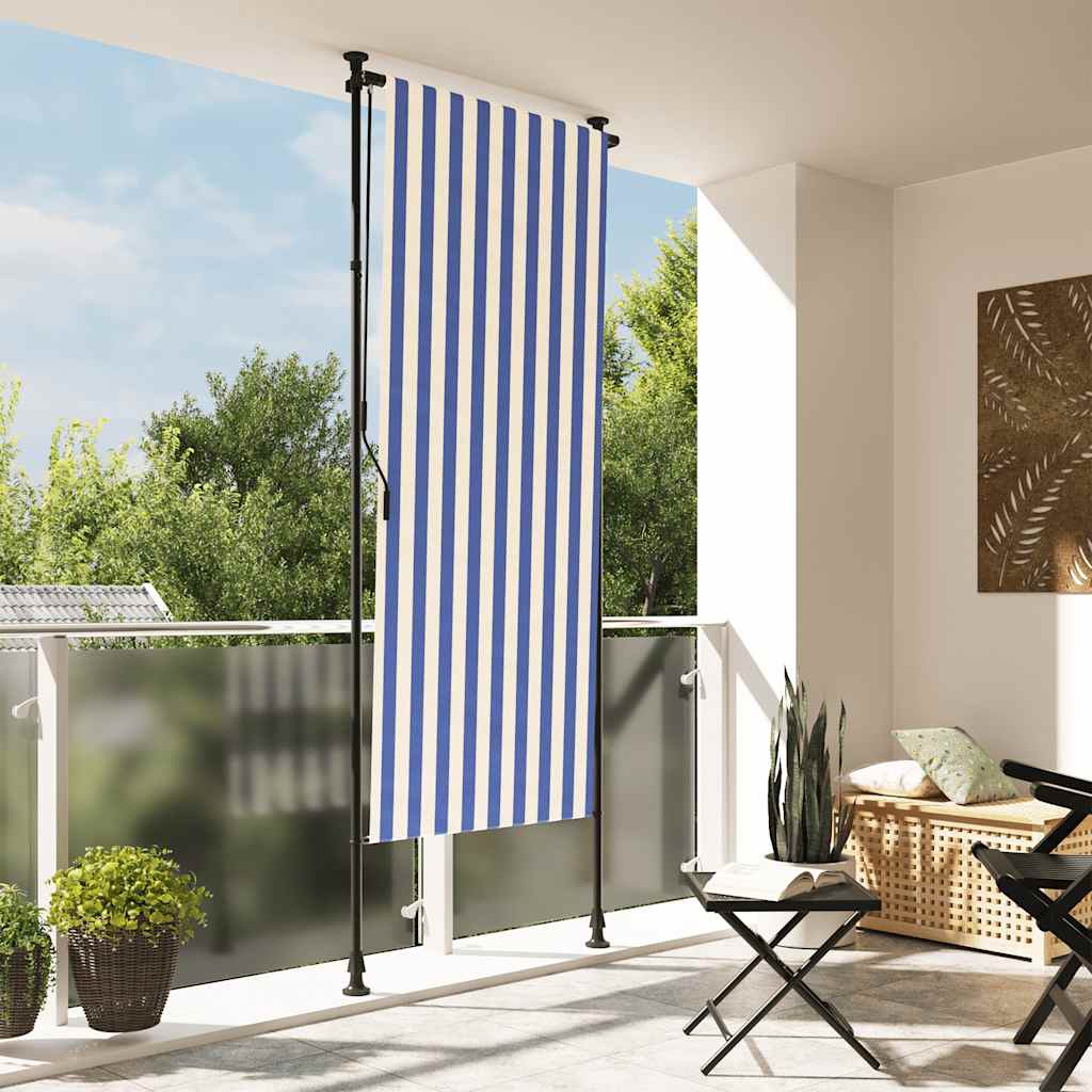 VidaXL Outdoor-Rollo 100x270 cm Stoff und Stahlblau und Weiß