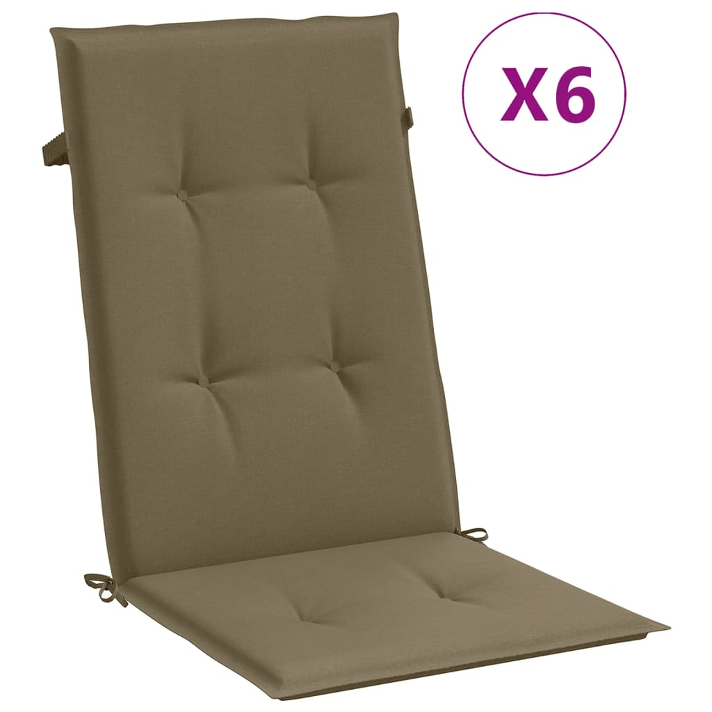 VIDAXL -Stuhlkissen 6 ST High Rücken 120x50x4 cm Stoff Gemischt Taupe