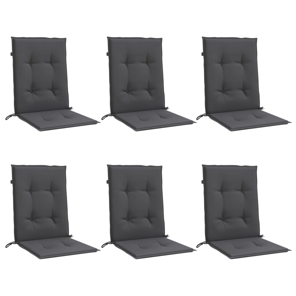VidaXL Stuhlkissen, 6 Stück, niedrige Rückenlehne, 100 x 50 x 4 cm, Stoff, meliert, Anthrazit