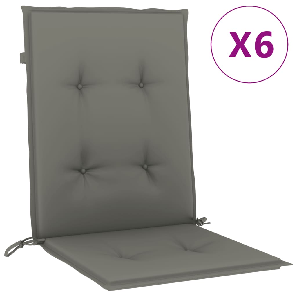 VidaXL Stuhlkissen, 6 Stück, niedrige Rückenlehne, 100 x 50 x 4 cm, Stoff, Dunkelgrau