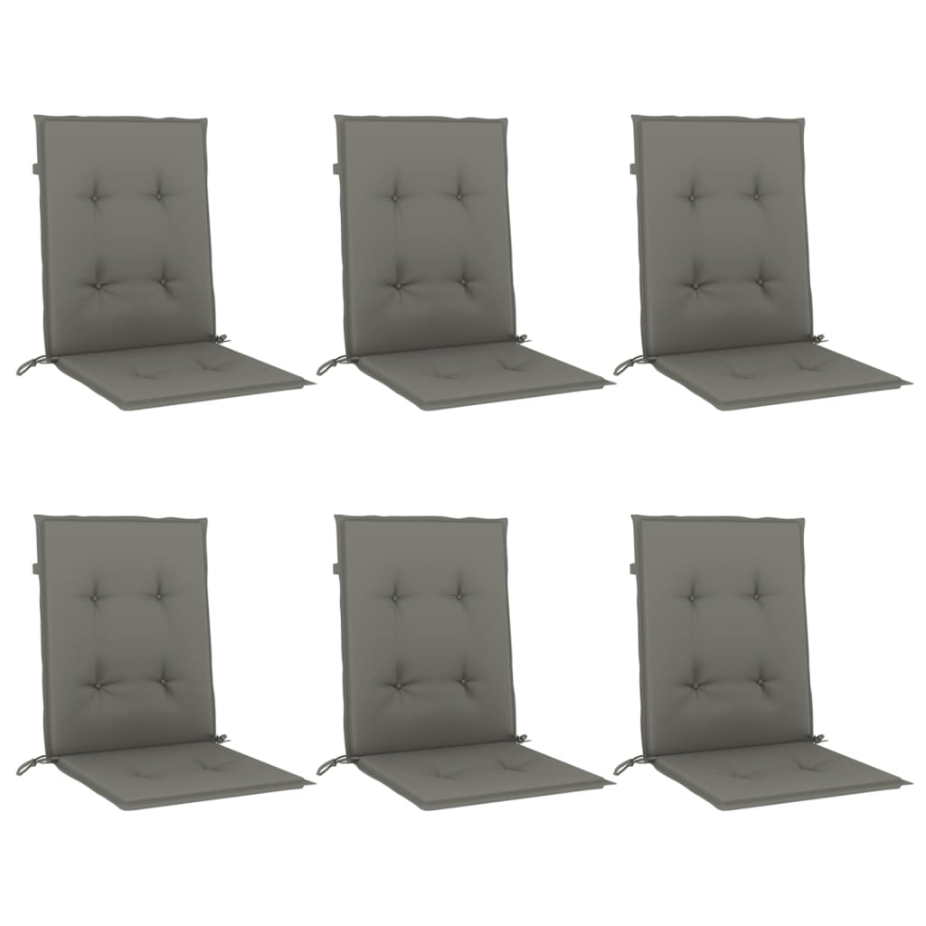 VidaXL Stuhlkissen, 6 Stück, niedrige Rückenlehne, 100 x 50 x 4 cm, Stoff, Dunkelgrau
