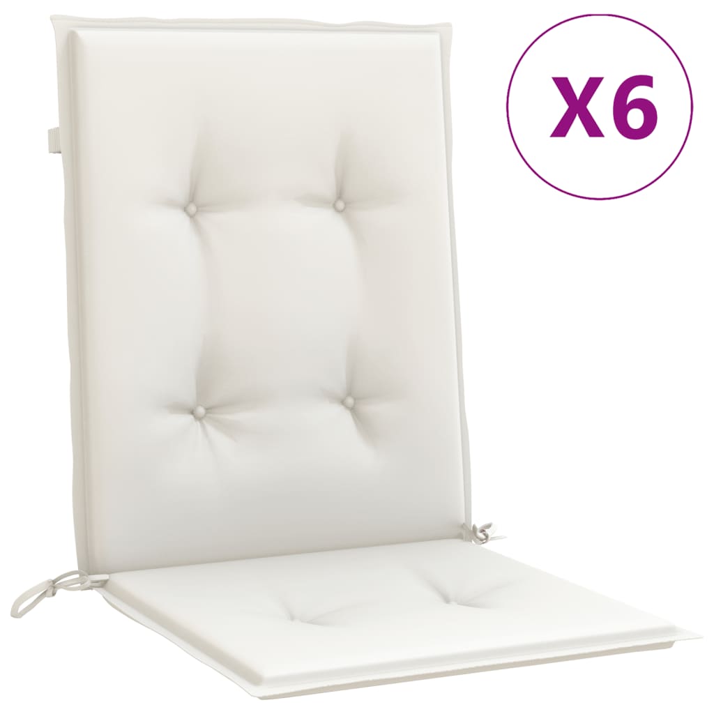 VidaXL Stuhlkissen, 6 Stück, niedrige Rückenlehne, 100 x 50 x 4 cm, Stoff, meliertes Creme