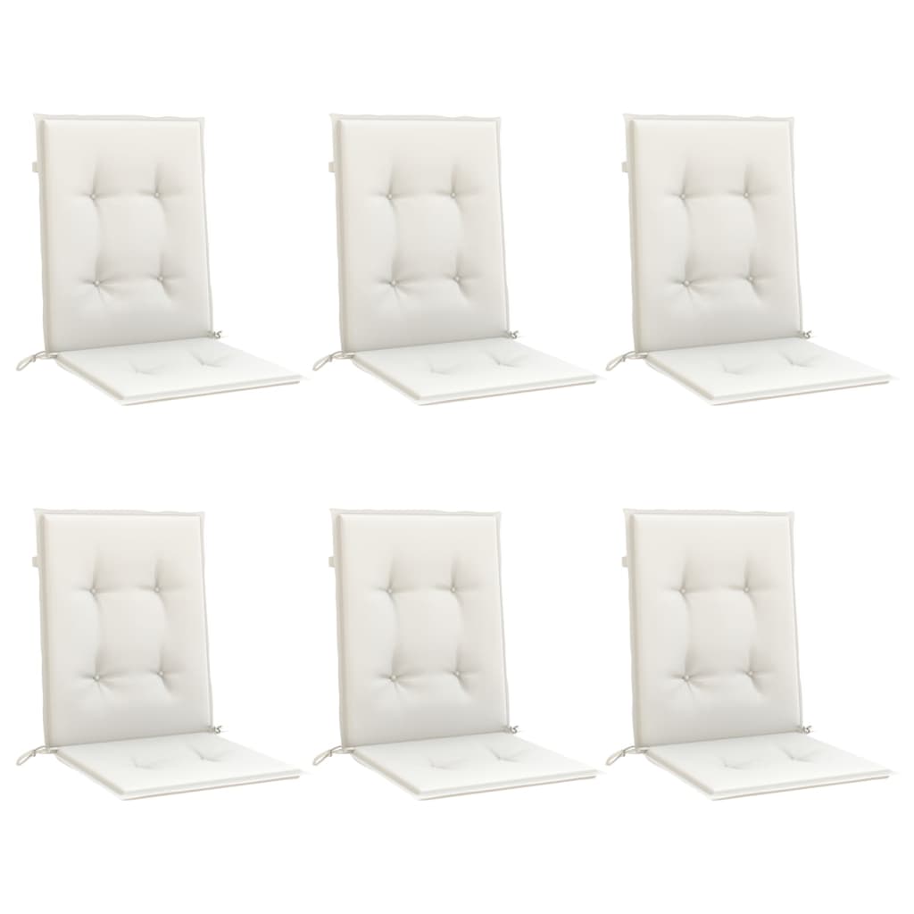 VidaXL Stuhlkissen, 6 Stück, niedrige Rückenlehne, 100 x 50 x 4 cm, Stoff, meliertes Creme