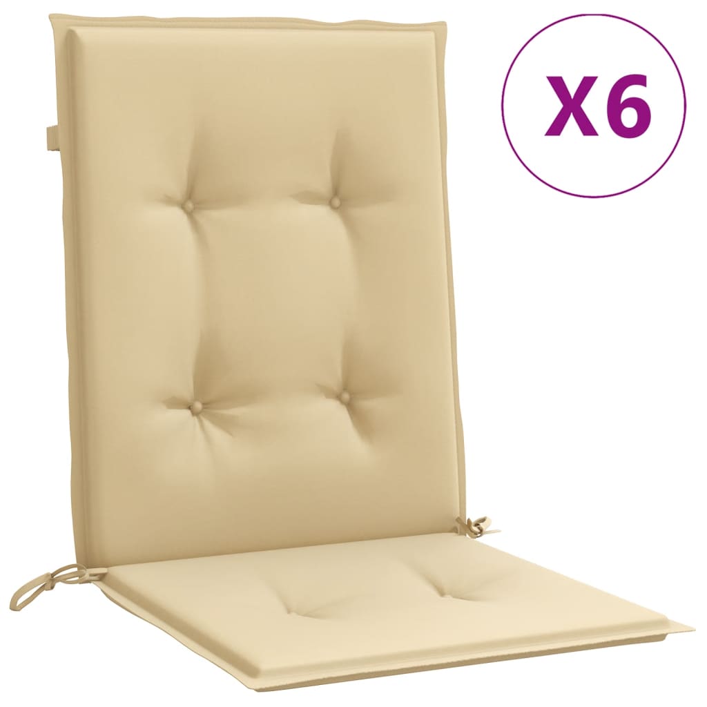 VidaXL Stuhlkissen, 6 Stück, niedrige Rückenlehne, 100 x 50 x 4 cm, Stoff, meliertes Beige