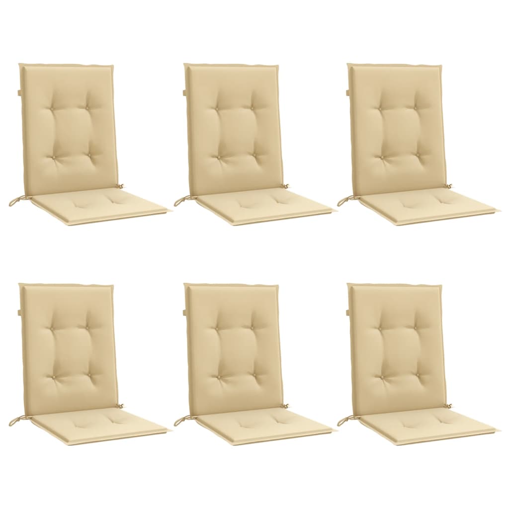 VidaXL Stuhlkissen, 6 Stück, niedrige Rückenlehne, 100 x 50 x 4 cm, Stoff, meliertes Beige