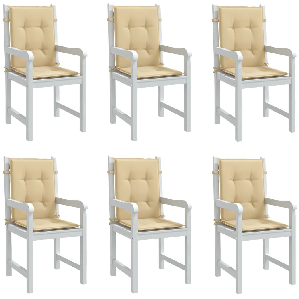 VidaXL Stuhlkissen, 6 Stück, niedrige Rückenlehne, 100 x 50 x 4 cm, Stoff, meliertes Beige