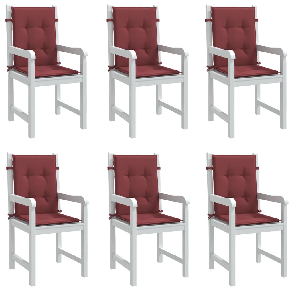 VidaXL Stuhlkissen, 6 Stück, niedrige Rückenlehne, 100 x 50 x 4 cm, Stoff, meliertes Weinrot