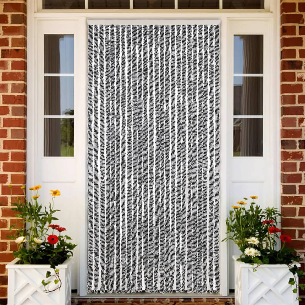 VidaXL Fliegengitter 100x220 cm Chenille Grau und Schwarz-Weiß