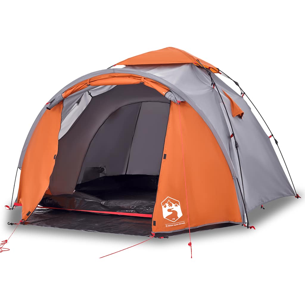 VidaXL Kuppelzelt für 3 Personen mit Schnellverschluss, Grau und Orange
