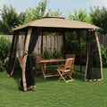 Vidaxl -Gartenlaube -Seitenwände aus Netz und Doppeldach 2,93x2,93 M Stahl Taupe