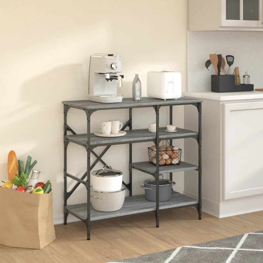 VidaXL Bäckerregal 90x40x84 cm aus Holz und Metall, grau Sonoma