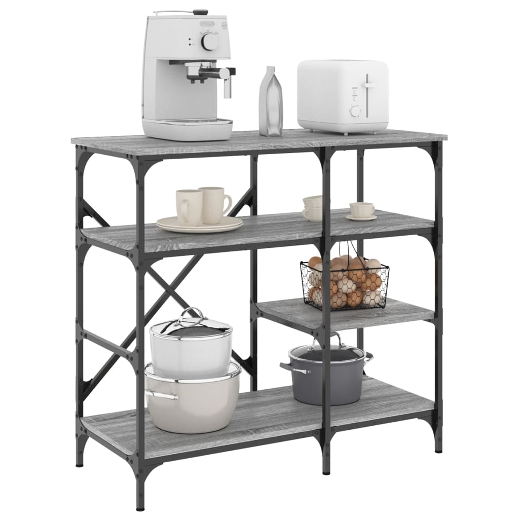 VidaXL Bäckerregal 90x40x84 cm aus Holz und Metall, grau Sonoma