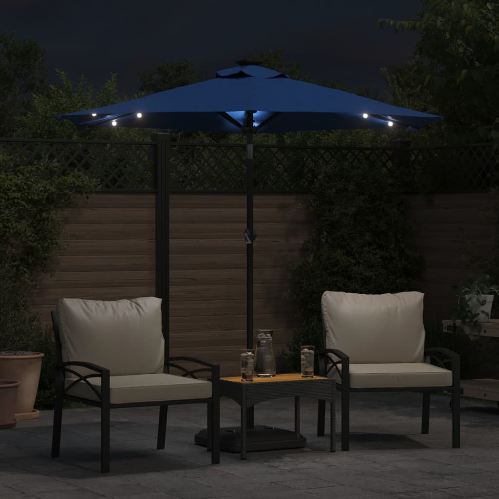 VidaXL - Sonnenschirm mit LEDs und Stahlpol 225x225x212 cm Azurblau
