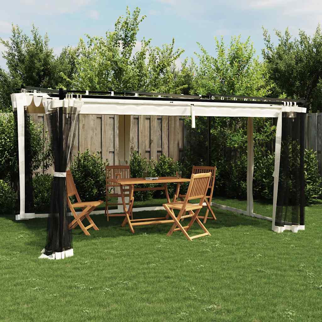 Vidaxl prieel met zijwanden van gaas 4x3 m staal crèmekleurig