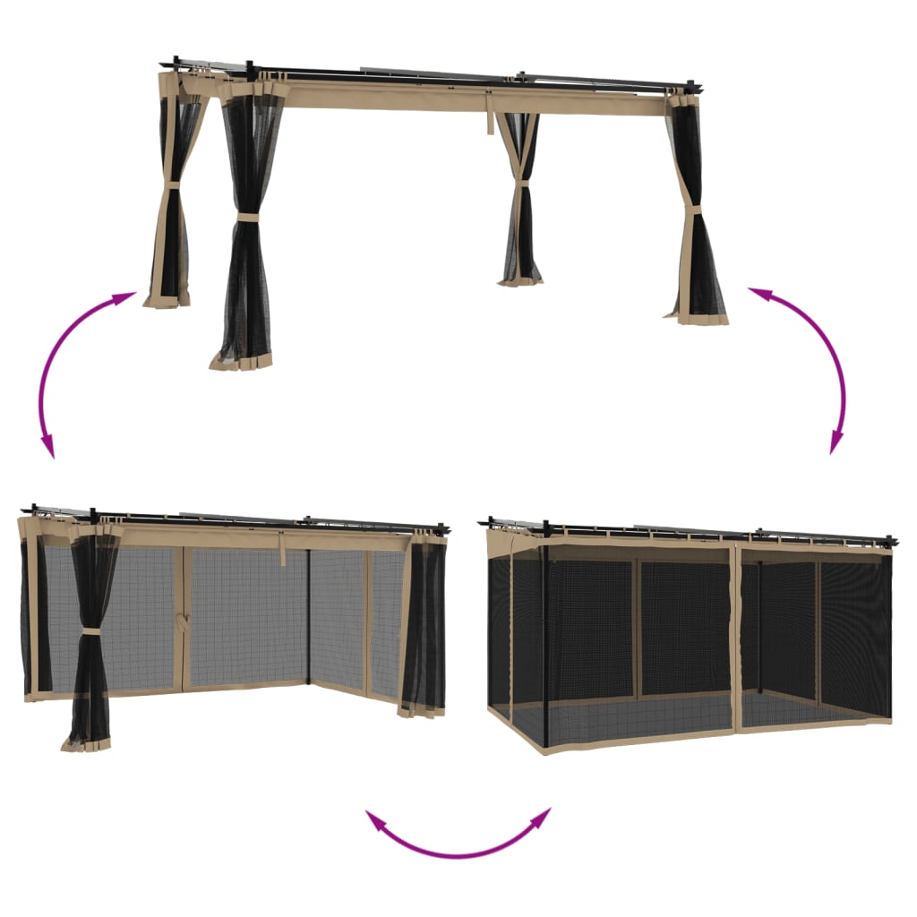 Vidaxl-Laube mit Seitenwänden aus Mesh 4x3 m Stahl Taupe