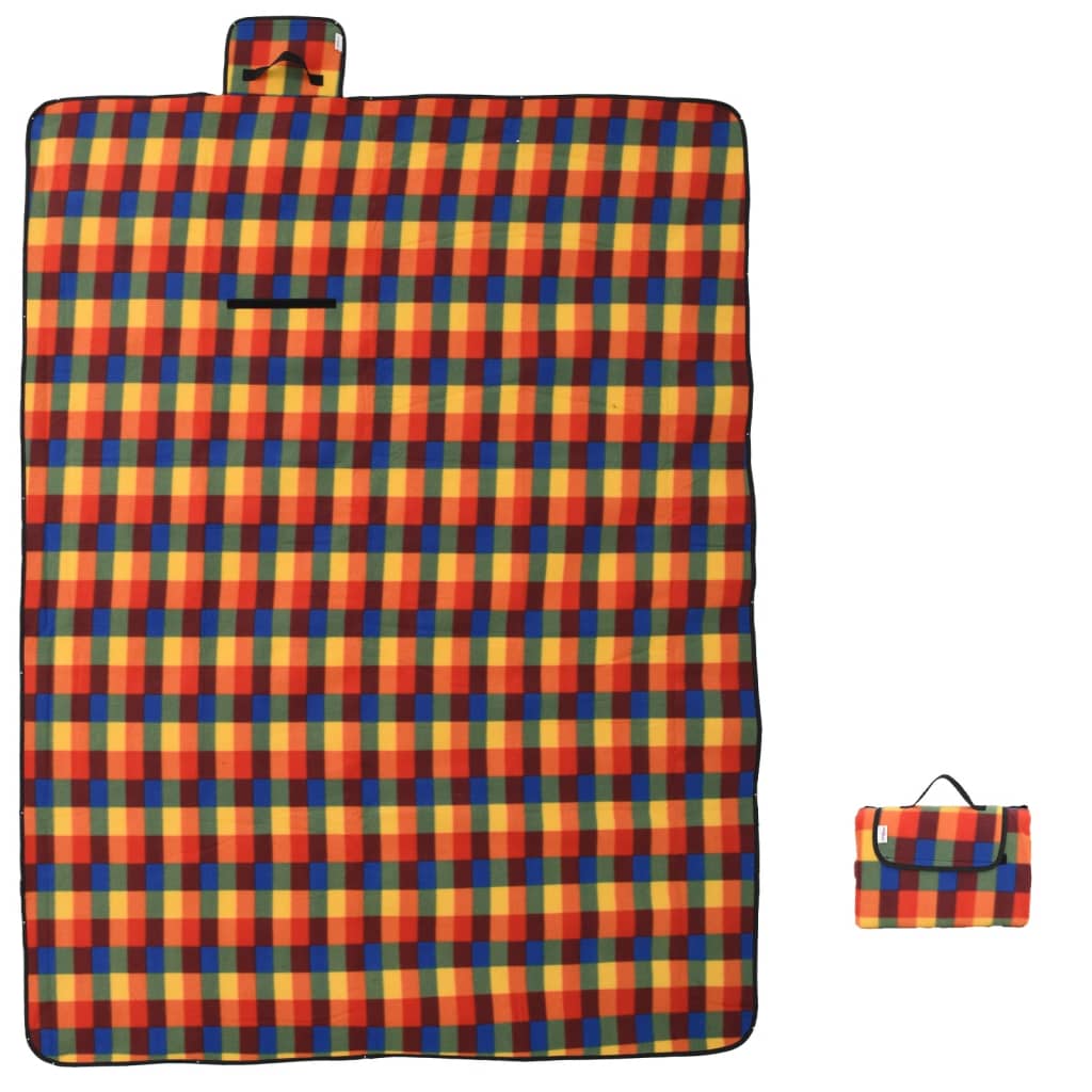 VidaXL Faltbare Picknickdecke, kariert, 200 x 150 cm, Samt, mehrfarbig