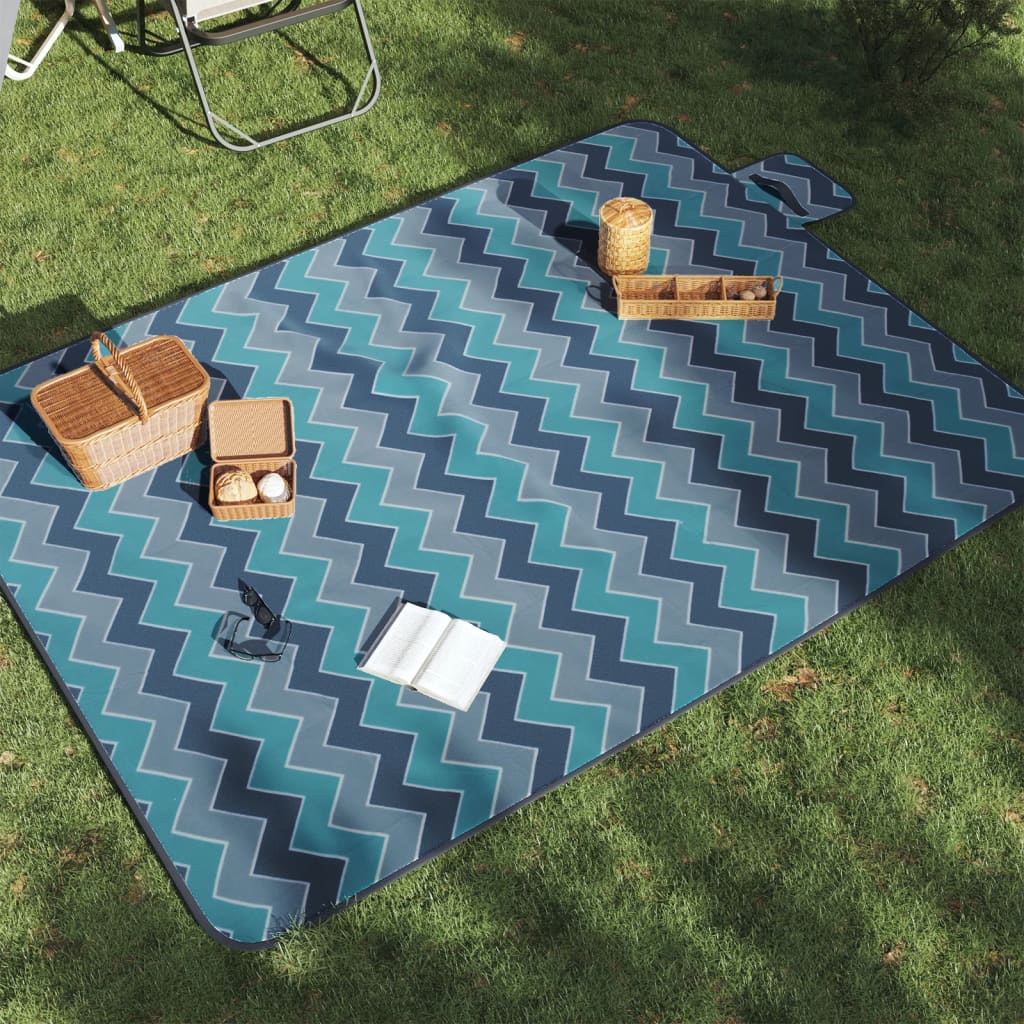 VidaXL Faltbare Picknickdecke Wellenmuster 200x150 cm Samtblau