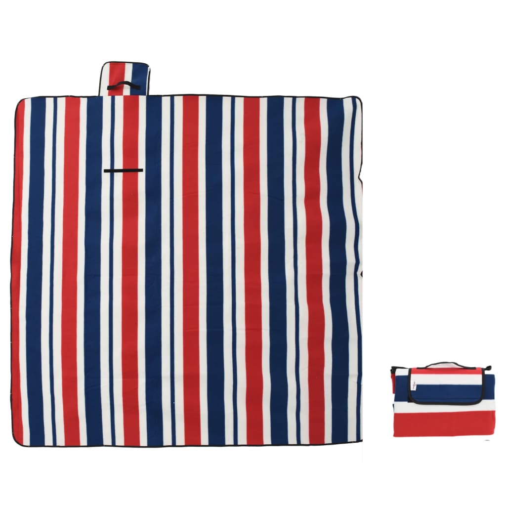 VidaXL Faltbare Picknickdecke Streifen 200x200 cm Samt Blau Rot