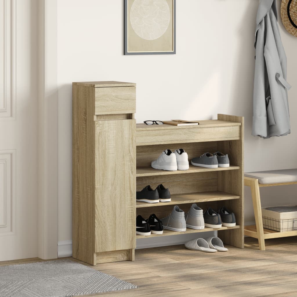 Vidaxl schoenenkast 100,5x28x100 cm bewerkt hout sonoma eikenkleurig