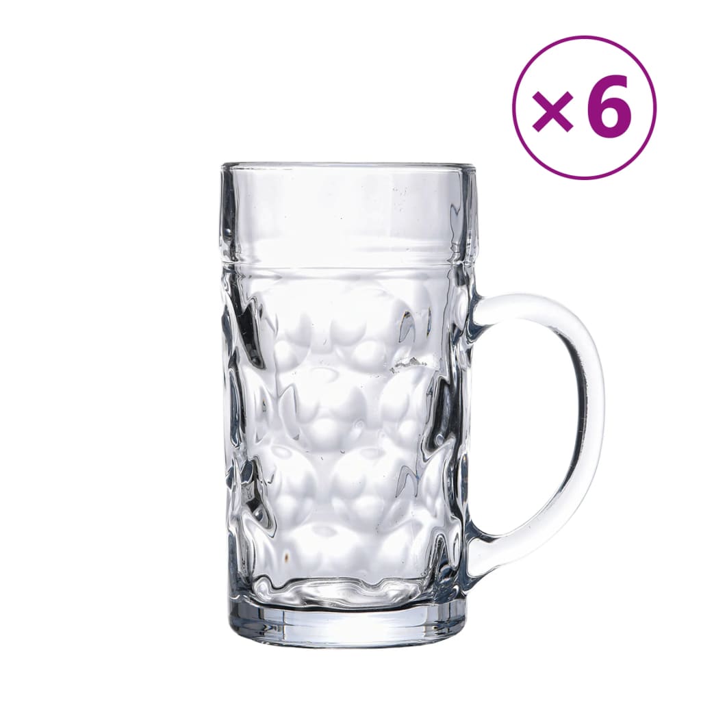 Vidaxl -Bierbecher mit Griff 6 Stück 1000 ml Glas
