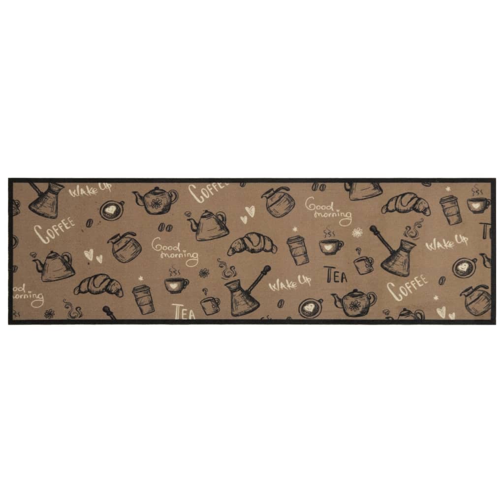 VidaXL Waschbare Küchenmatte mit Morgenmotiv, 45 x 150 cm, Samt, Braun