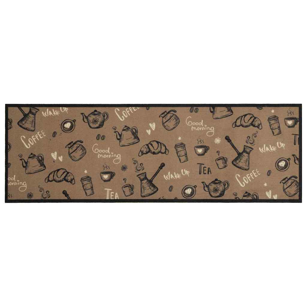 VidaXL Waschbare Küchenmatte mit Morgenmotiv, 60 x 180 cm, Samt, Braun