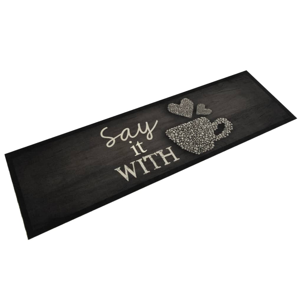 VidaXL Waschbare Küchenmatte mit Tassenmotiv, 45 x 150 cm, Samt, Schwarz