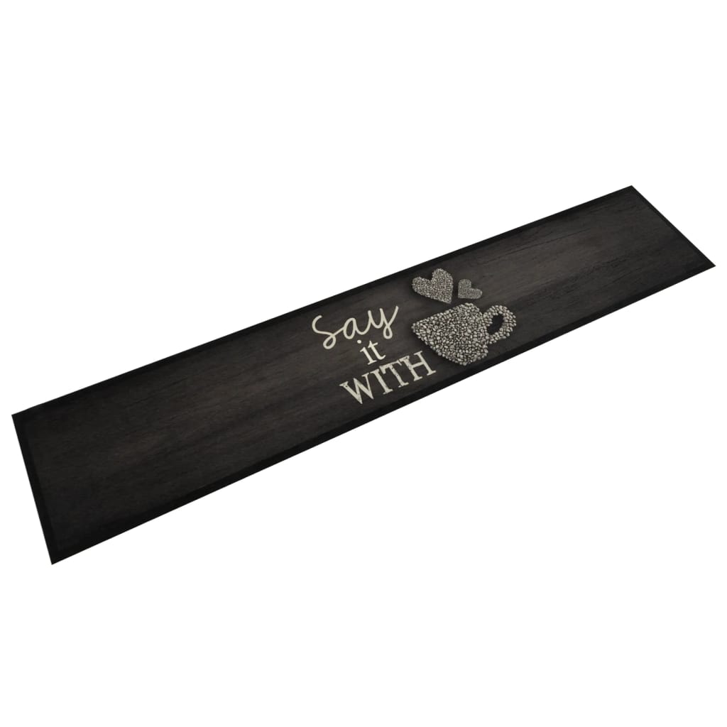 VidaXL Waschbare Küchenmatte mit Tassenmuster 60x300 cm Samt Schwarz