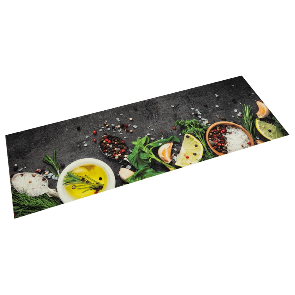 VidaXL Waschbare Küchenmatte mit Kräutermuster, 45 x 150 cm, Samt
