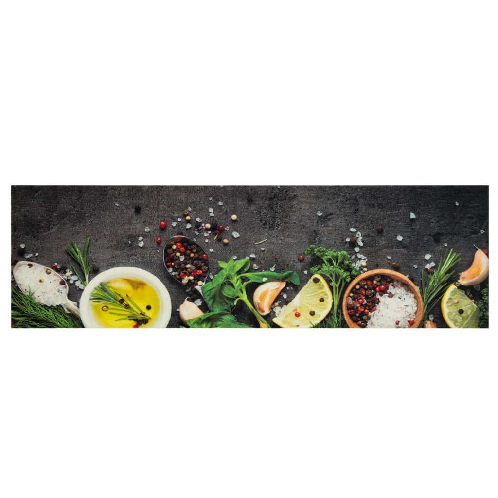 VidaXL Waschbare Küchenmatte mit Kräutermuster, 45 x 150 cm, Samt