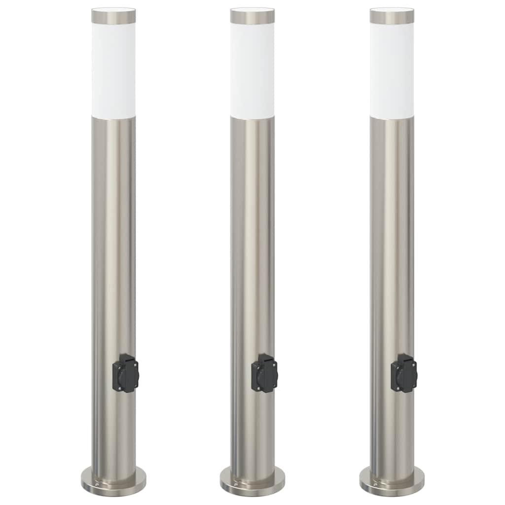 Vidaxl bolderverlichting met stopcontact 3 stuks 80 cm roestvrij staal ip44