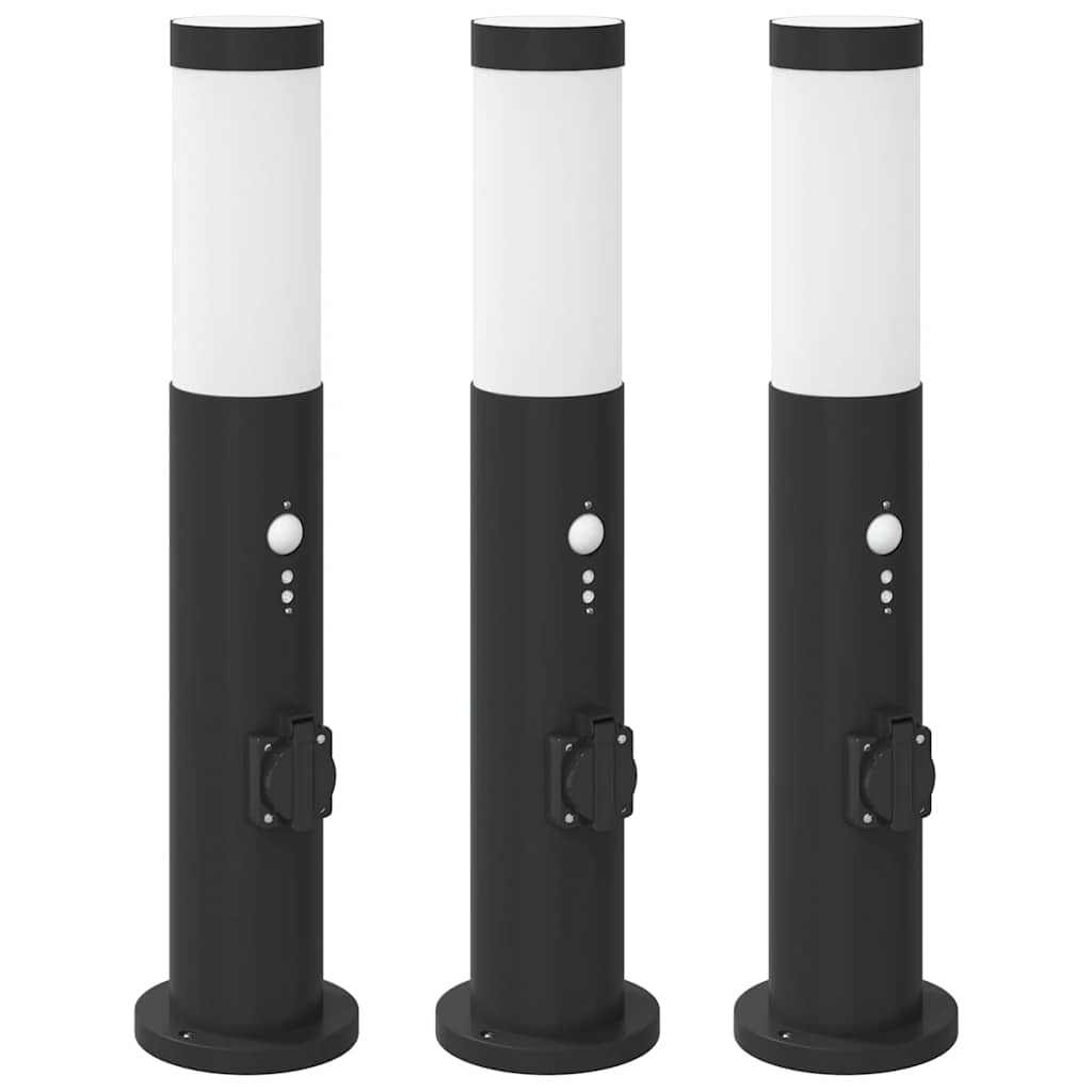 Vidaxl bolderverlichting met sensor en stopcontact 3 stuks 50 cm roestvrij staal ip44