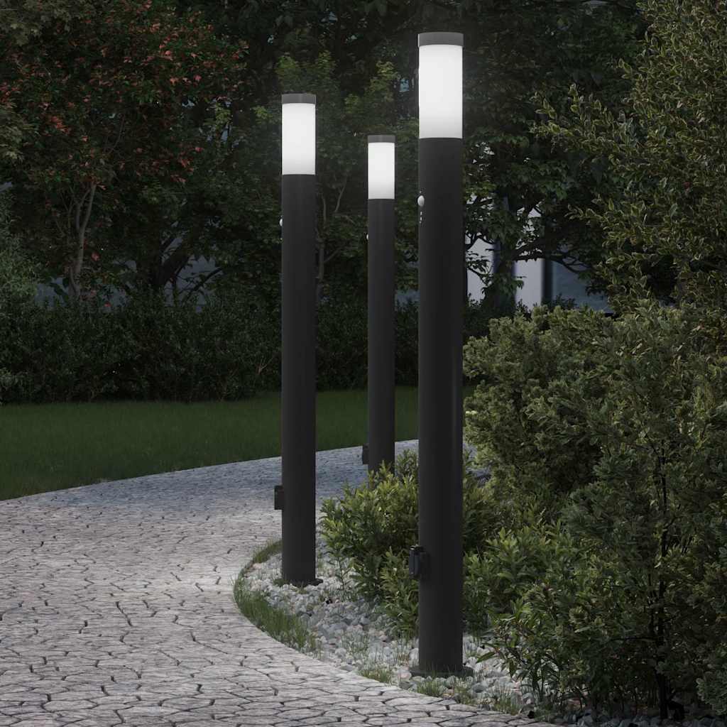 Vidaxl bolderverlichting met sensor en stopcontact 3 stuks 110 cm roestvrij staal ip44