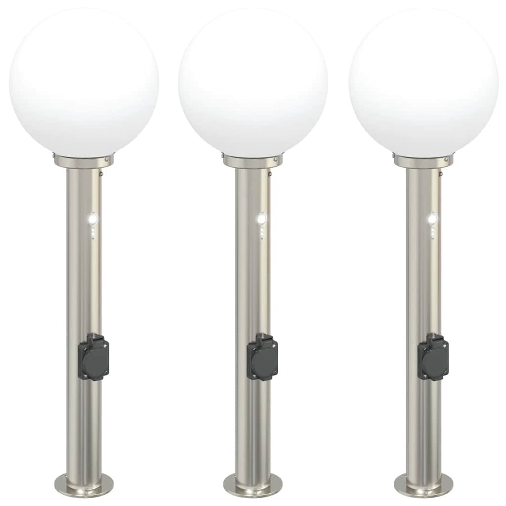 Vidaxl bolderverlichting met sensor en stopcontact 3 stuks 80 cm roestvrij staal ip44