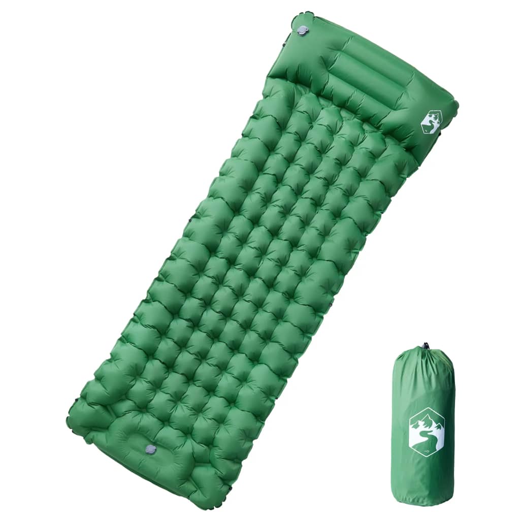 VidaXL Selbstaufblasende Campingmatratze mit Kissen, Einzelbett, Grün