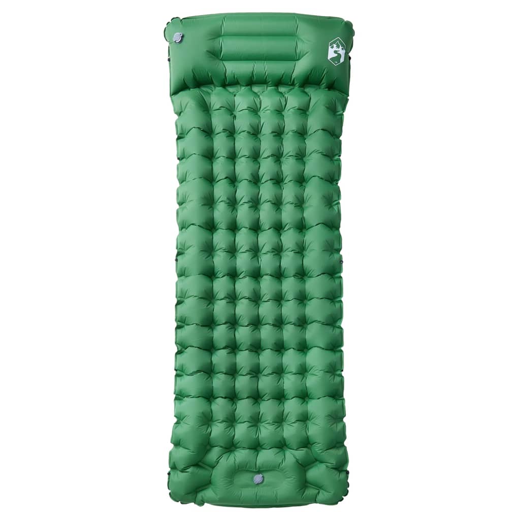 VidaXL Selbstaufblasende Campingmatratze mit Kissen, Einzelbett, Grün