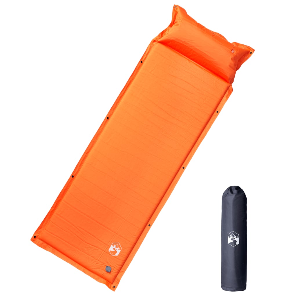 VidaXL Selbstaufblasende Campingmatratze mit Kissen für 1 Person, Orange