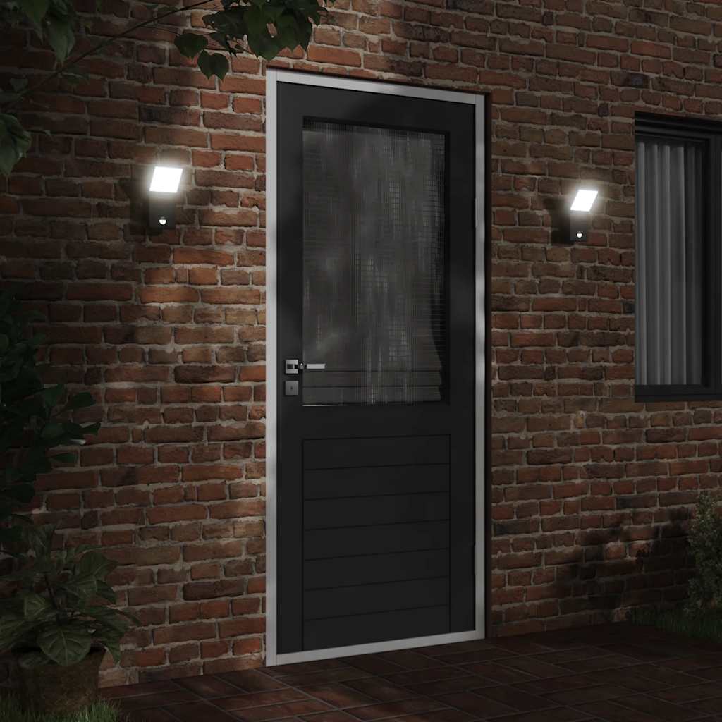 VidaXL LED-Außenwandleuchte mit Sensoren, Aluminiumguss, Schwarz