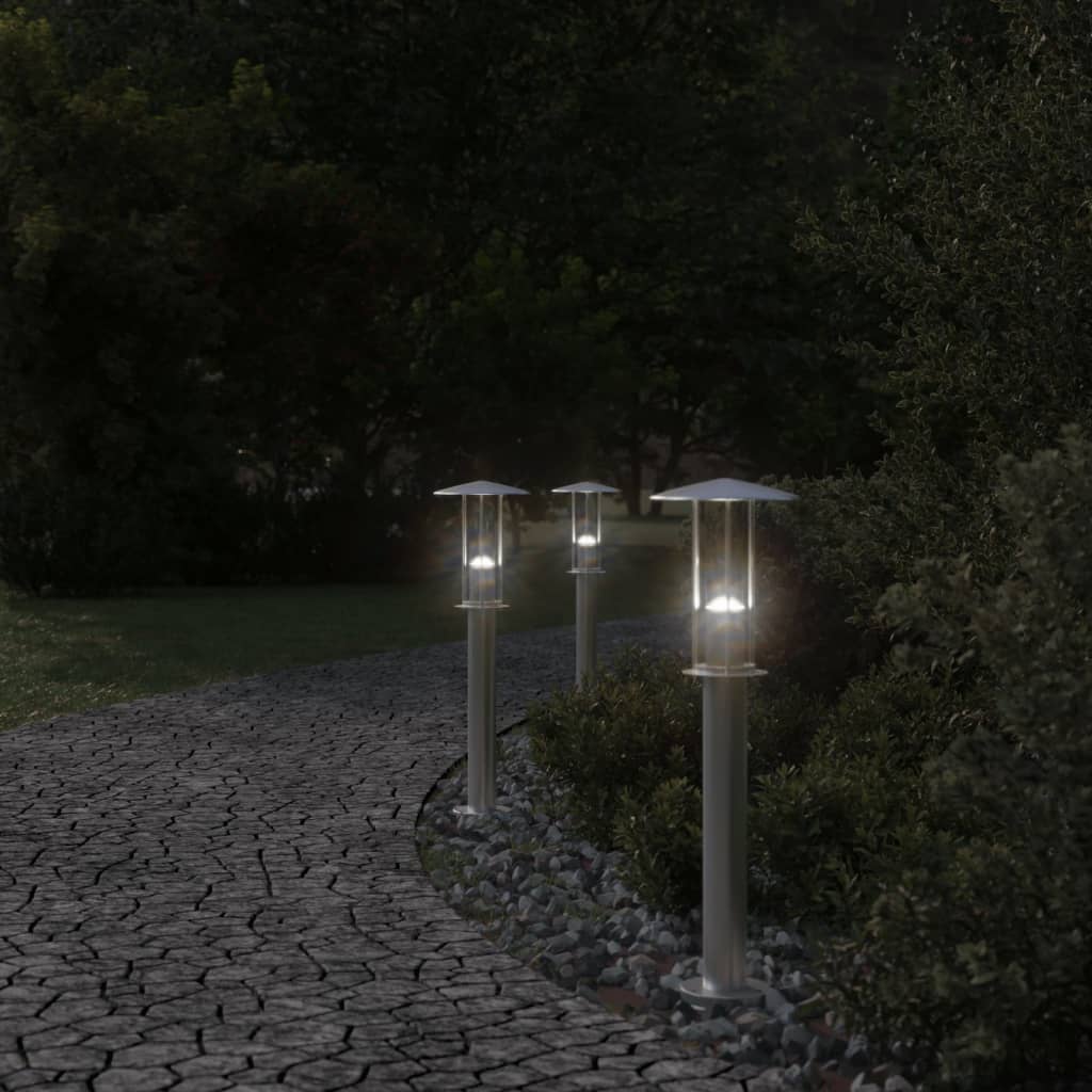 VidaXL Outdoor-Stehleuchte, 3-teilig, 60 cm, Edelstahl, silberfarben