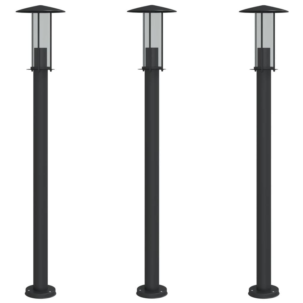 Vidaxl -Stehlampe für den Außenbereich 3 St. 100 cm Edelstahl schwarz