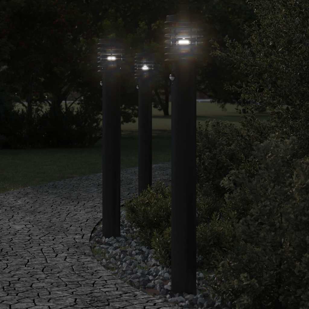 VidaXL Außenleuchte, 3 Stück mit Sensoren, 110 cm, Edelstahl, Schwarz