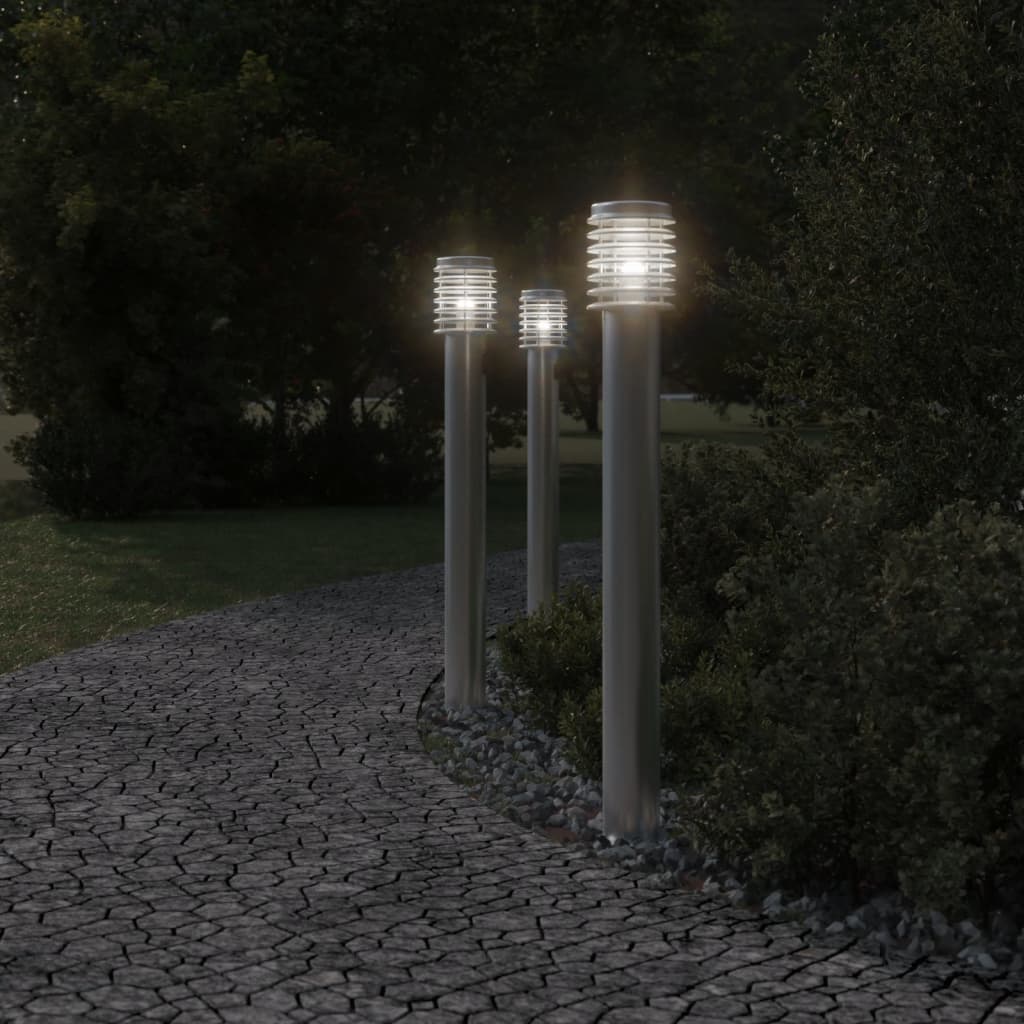 VidaXL Stehleuchte für den Außenbereich mit Fassung, 110 cm, Edelstahl, Silber