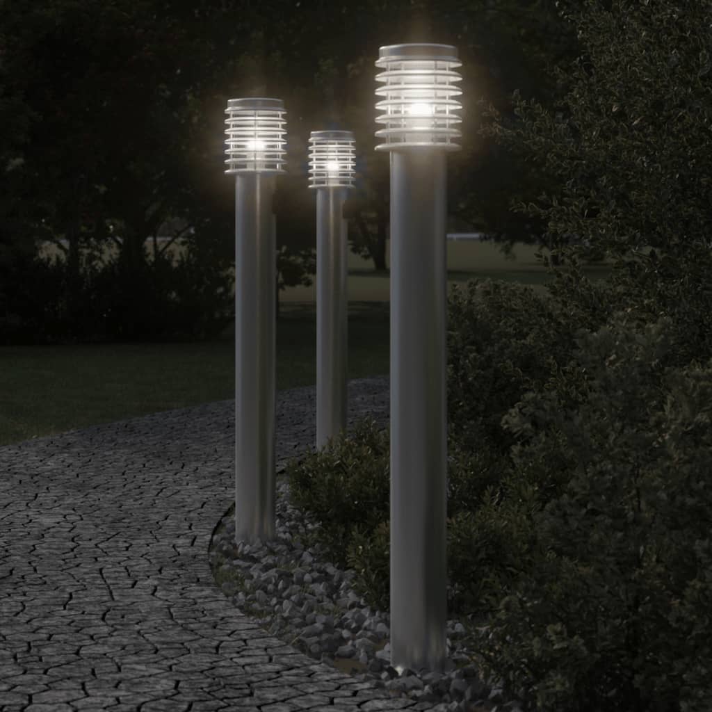 VidaXL Stehleuchte für den Außenbereich mit Fassung, 110 cm, Edelstahl, Silber